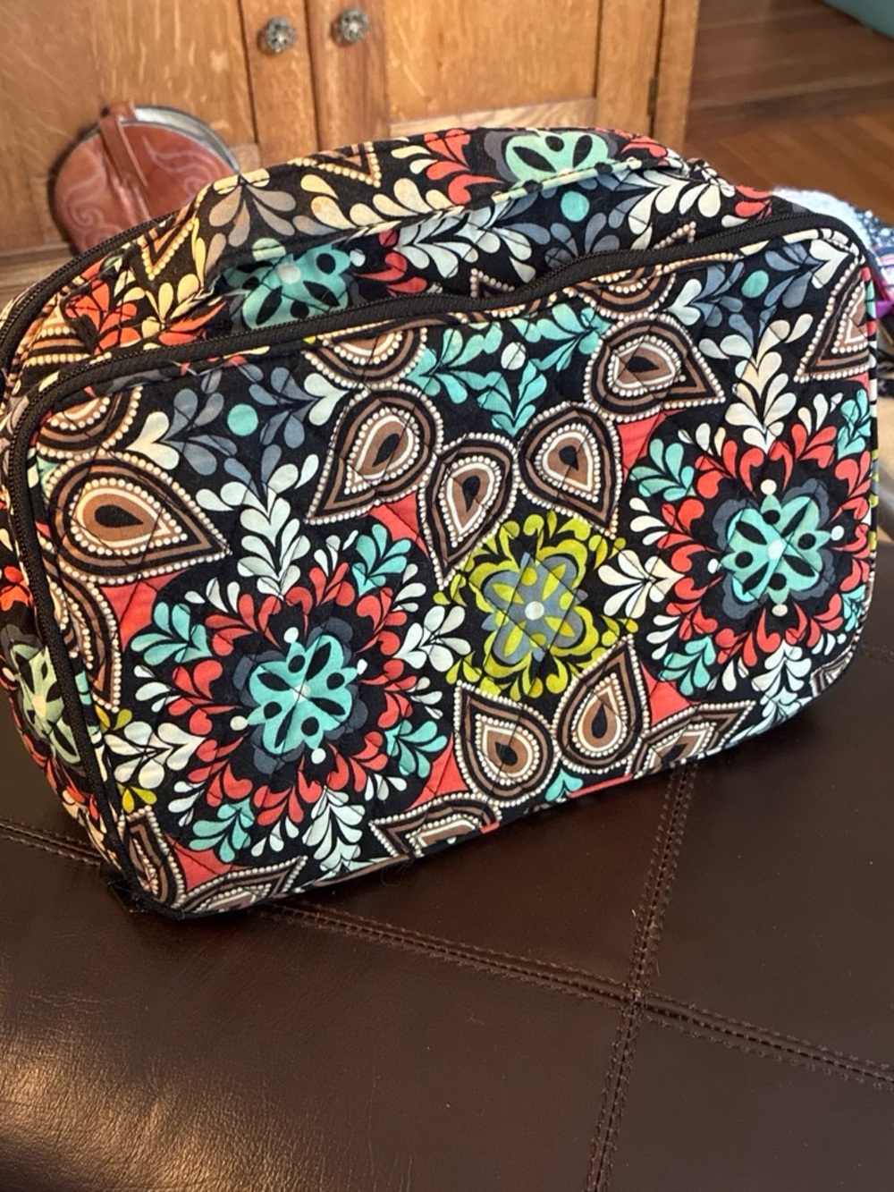 Vera Bradley Black Multi Floral Medallion Quilted Travel Pouch